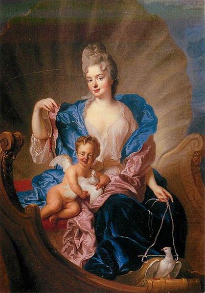 Portrait of Countess of Cosel with son as Cupido., Francois de Troy